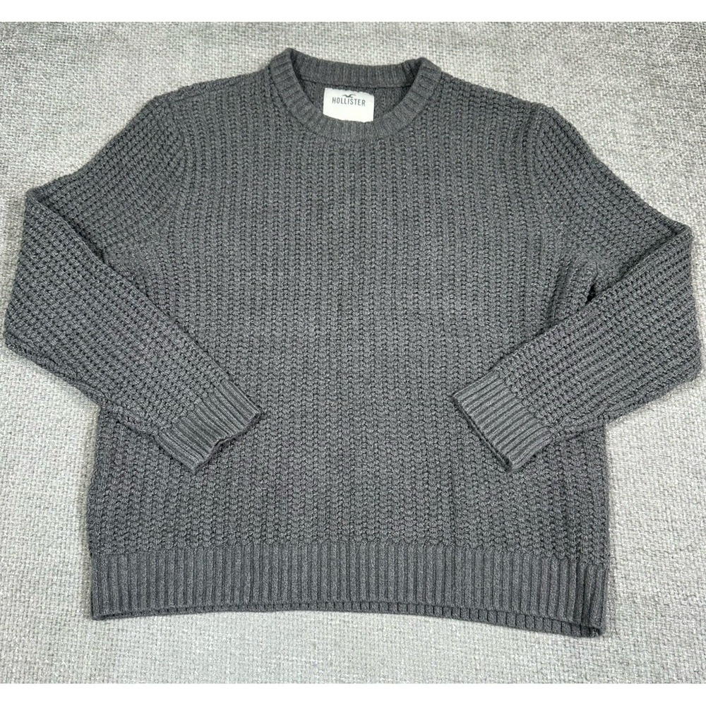 Hollister Sweater Womens XL Gray Chunky Waffle Knit Crew Neck Preppy Y2K‎